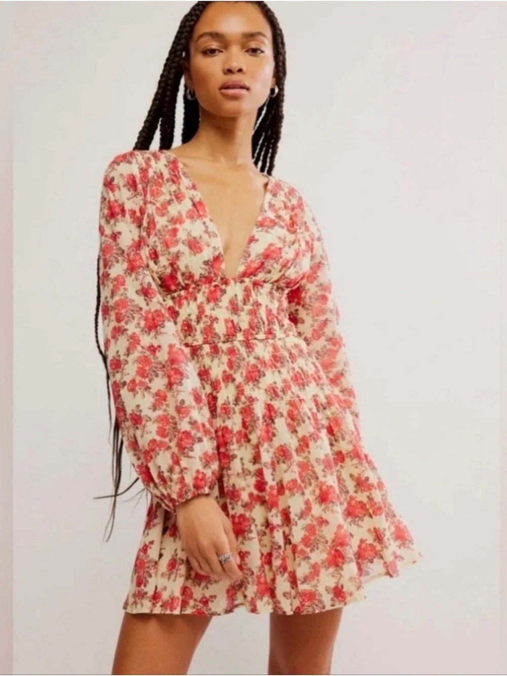 FREE PEOPLE KEEP YOU MINE FLORAL WHIMSY COTTAGE FAIRYCORE MINI DRESS NWT SzXS